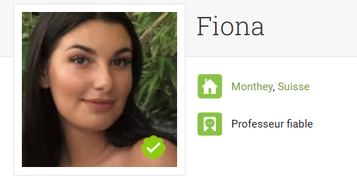 Portrait de Fiona, professeure particulière fiable basée à Monthey en Suisse